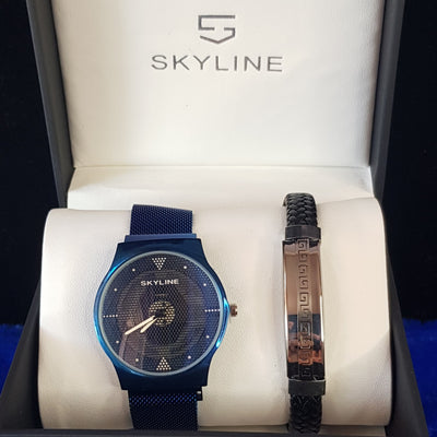 CONJUNTO SKYLINE AZUL HOMBRE RELOJ + BRAZALETE