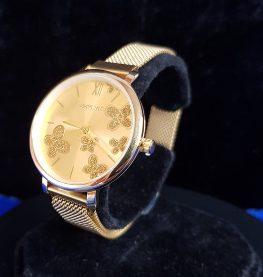RELOJ SKYLINE MARIPOSA DORADO MUJER AJUSTABLE