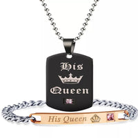 SET COLGANTES PLACAS NEGRAS Y PULSERAS KING&QUEEN