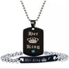 SET COLGANTES PLACAS NEGRAS Y PULSERAS KING&QUEEN