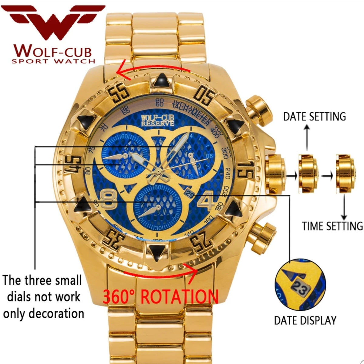 RELOJ WOLF CLUB DORADO